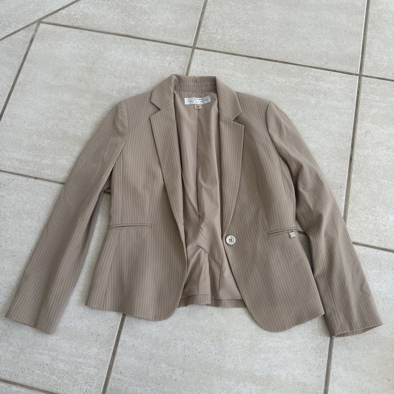Tahari Arthur Levine Stripe Casual Blazer Jacket One Button Career Women's Sz 4P