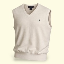 Vintage Polo Golf Ralph Lauren Sweater Vest Mens L White V-Neck Cotton