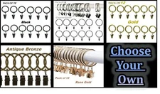 Metal Shower Curtain Pole Rod Voile Ring Hooks Hanging W/ Clips 12 Rings