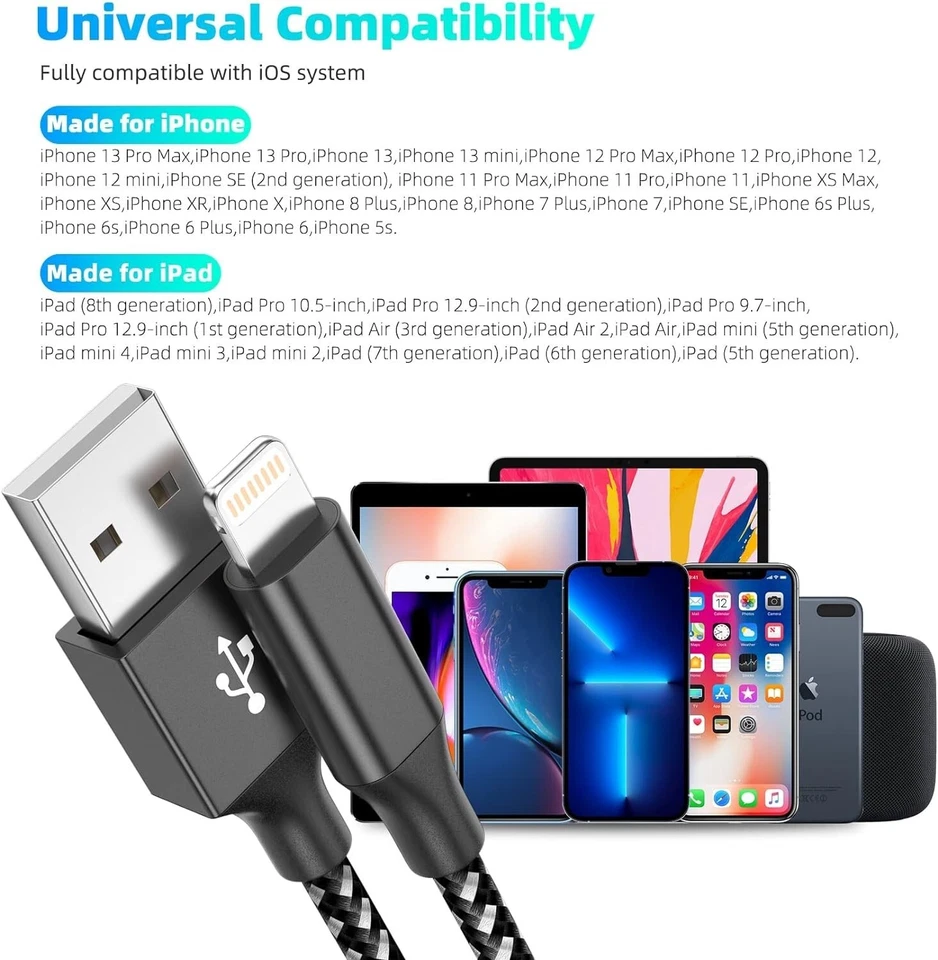 3PCS Nylon Braided Lightning to USB Charging & Data Sync 6FT Cable MFi Certified - Image 2 of 4