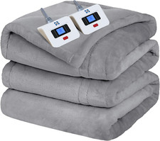 Queen Electric Heated Blanket, 10 Heat Levels, Auto Shut Off, Light Grey