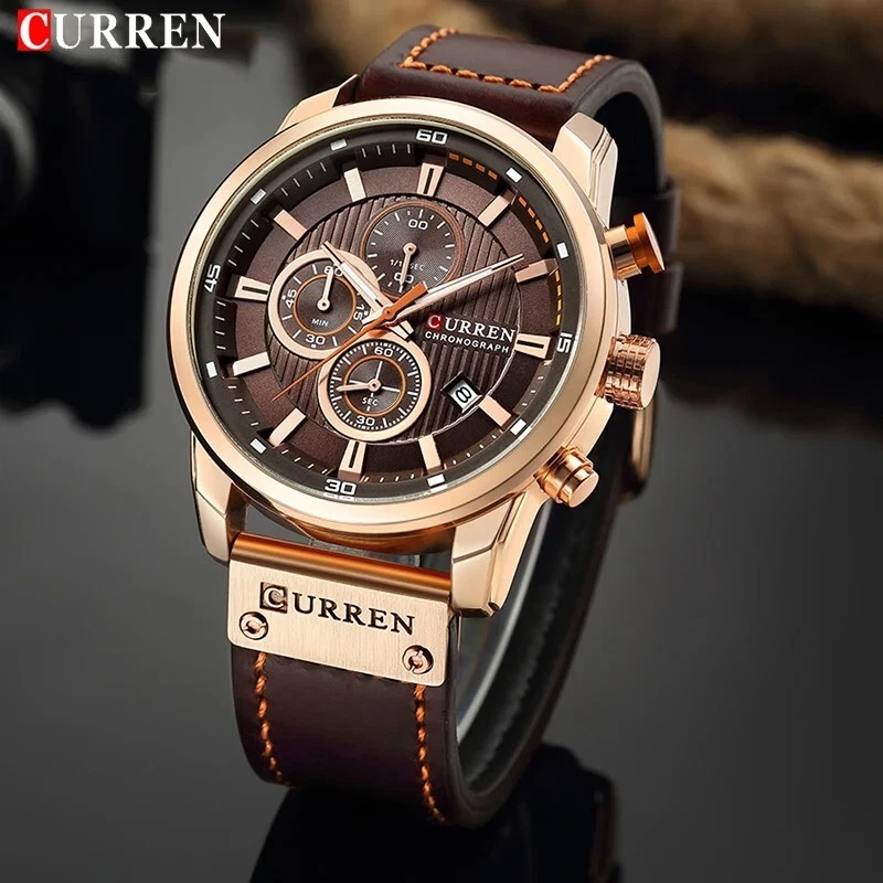 Curren 8314 Orologio Uomo Cronografo - Quadrante Rosso Analogico Con Calendario - Cassa 47mm, Cinturino, Quarzo Giapponese