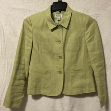 Talbots Irish Linen Green Long Sleeve Career Casual Blazer Jacket Size 8 Petite