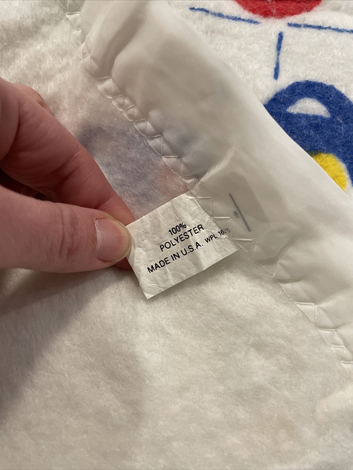 Vintage Acrylic Toys Baby Blanket Made In USA White Satin Edge Crib