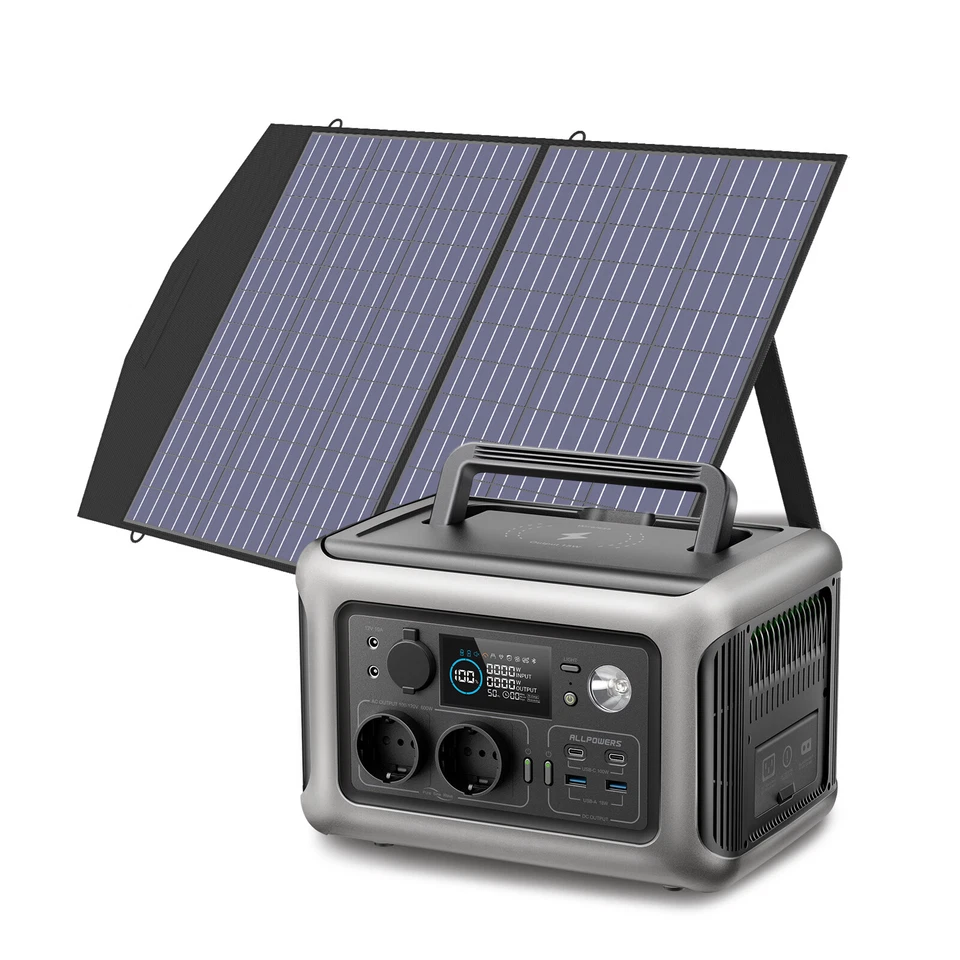 ALLPOWERS Powerstation mit Solarpanel, 299Wh 600W LiFeP04 Akku für Notstrom/Camp