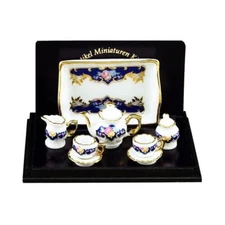 Tea Set Royal Blue for 2 Baronesse 1.346/6 Reutter Porcelain Dollhouse Miniature