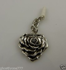 heart rose flower cell phone or for Ipad charm ear cap dust plug silver tone
