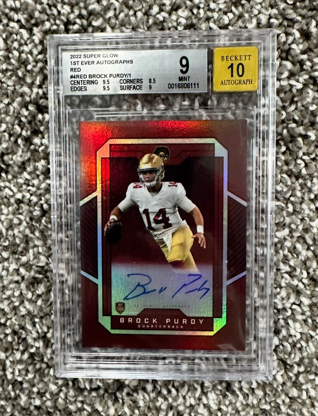 Brock Purdy Super Glow Purdy 1st Ever Power Collector #3 Autograph-Red Swirl 1/1