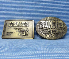 2 Frontier Hotel Las Vegas Casino Promo Belt Buckles Gold Rush Club Vtg.PCB620