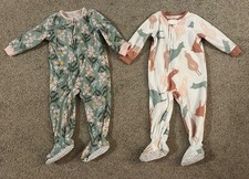 Carter  s Lot Of 2 Pajama PJs Footie Toddler Girls Fleece Full Zip Jammies Sz 2T