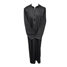 Men's High Quality Collared Grey Long Sleeve Thobe Jubba