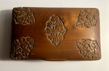 Vtg Domed Hand Carved Floral Wooden Trinket Box 7-5/8in W x 3-7/8in L