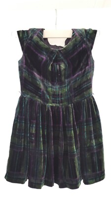 Jigsaw Girls Dress Velvet Silk Blend Black Tartan Checked Party