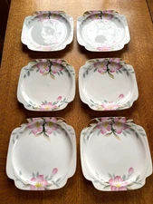 VINTAGE NORITAKE #315 AZALEA DISH SET (6) "Square Plates", Hand Painted