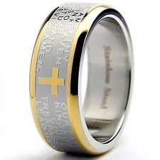 Stainless Steel Two Tone Our Father Lord's Prayer Mens Ring 8MM  FREE ENGRAVING