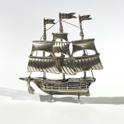 Vintage große massive Silber Segelschiff Miniatur, gepunzt Figur