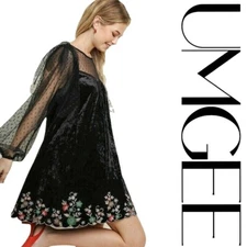 SIZE S  BOUTIQUE UMGEE BLACK Embroidered Sheer Dot Crush Velvet Dress/Tunic BHC