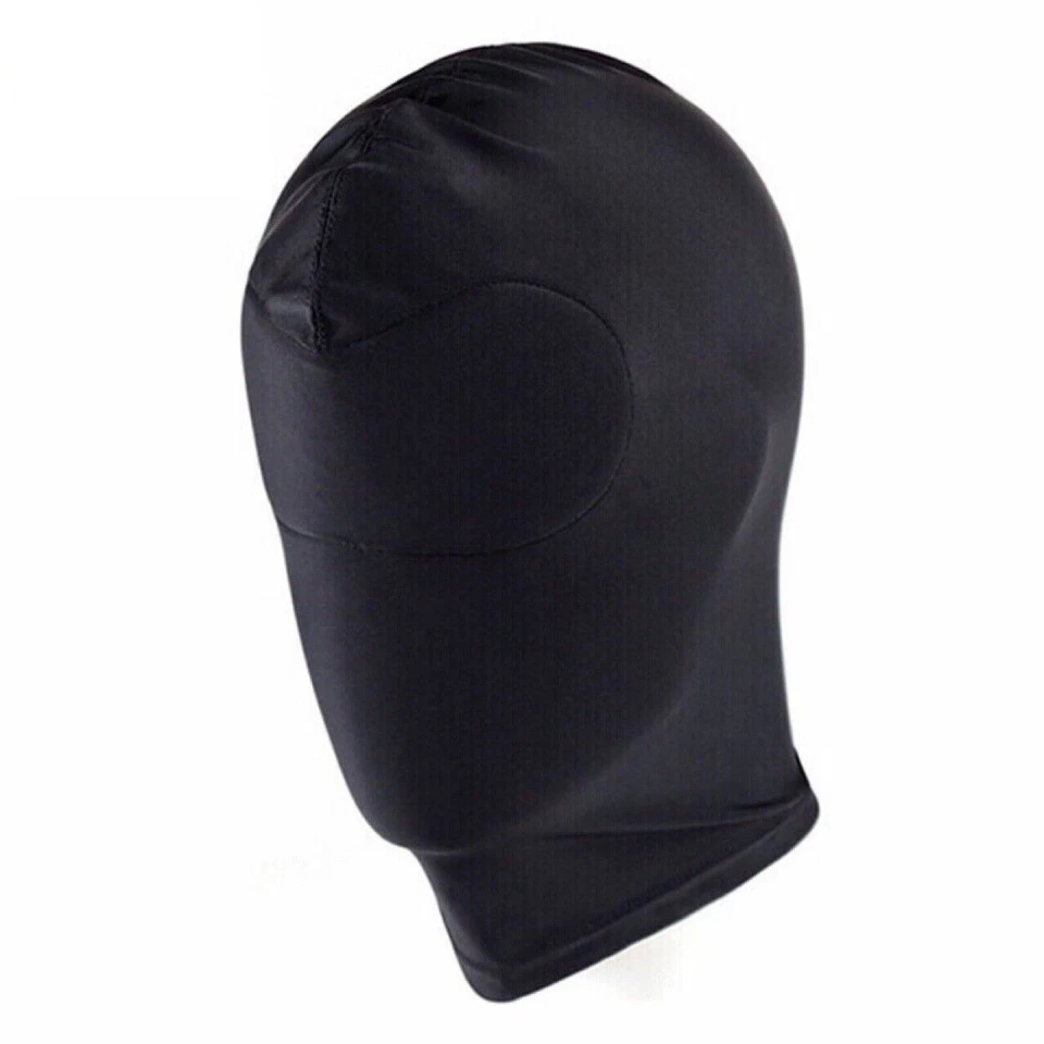 Black Spandex Full Hood Face Head Cover Role Play Sexy Unisex Mask Slave Costume - Image 4 of 4