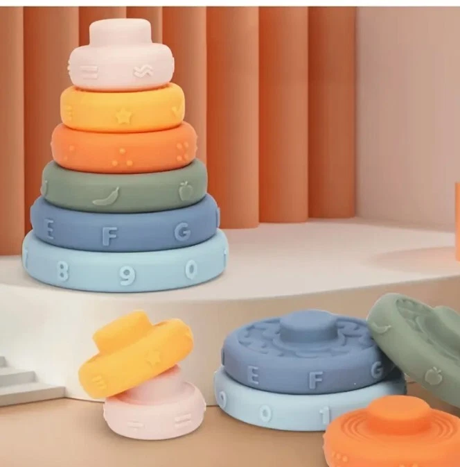 Stacking Rings Baby Teething Toy Stack 6 Ring Tower Infant Soft Building Block - Image 2 of 4