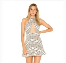 Tularosa Julia Halter Mini Dress Striped Beach Ruffle Wrap Cutout S NEW 223710