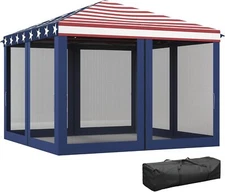 Outsunny 10' x 10' Pop Up Canopy Tent with Netting, Instant Gazebo,,Blue and Red