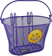 BIRIA Basket with Hooks Purple Smile Emoji Front Removable Wire Mesh Small