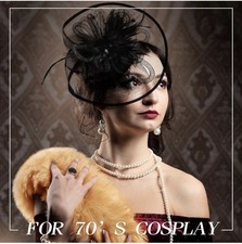 Black Feather Mesh Fascinator Veil Hat Clip Head Band Wedding Tea Cocktail Party