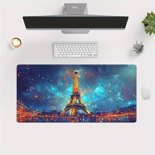 A Large Eiffel Tower Desk Mat And Mouse Pad - Featuring a Non-Slip Rubber Base