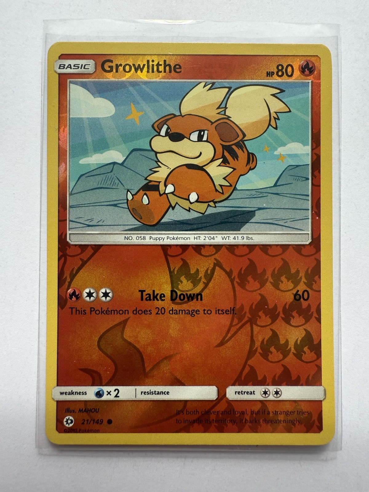Reverse Holo Growlithe 21/149 - 2017 Pokemon Sun & Moon Common Card - NM