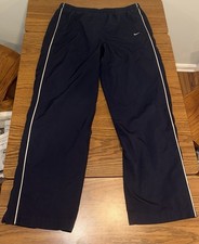 VTG Nike Nylon Track Pants Mens XL Navy Blue Windbreaker Mesh Lined Swoosh Y2K