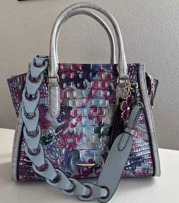 BRAHMIN Priscilla Satchel Lavender Blossoming Leather Handbag NWT Free  Gift