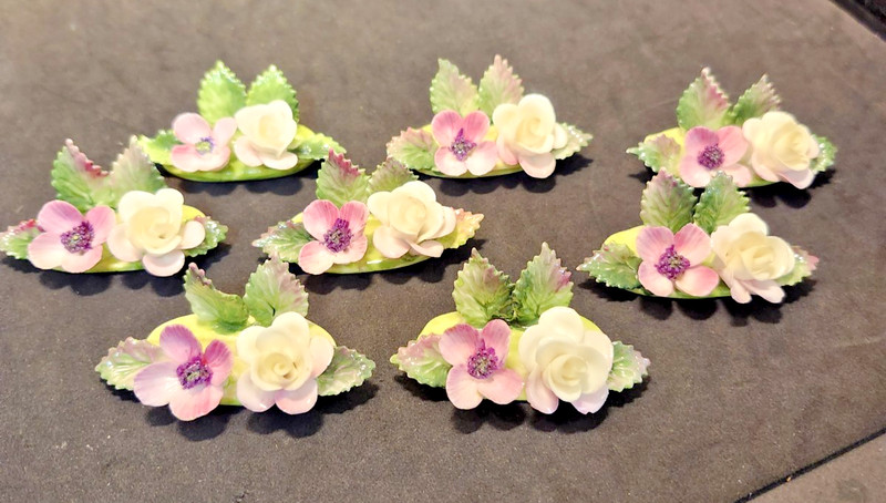 Crown Staffordshire Fine Bone China 8 Flower Place Card Holders England
