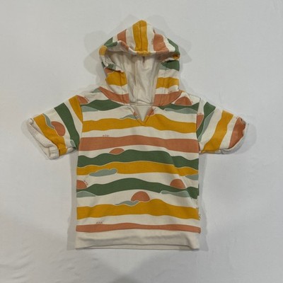 MORI Landscape Stripe Short Sleeve Hoodie Kids 18-24M Yellow Green | Boho Scandi