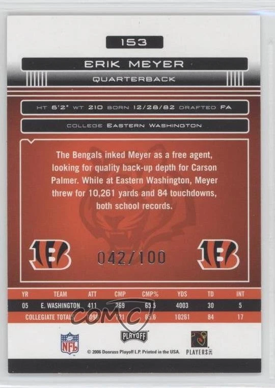 2006 Playoff Absolute Memorabilia Spectrum Silver /100 Erik Meyer Rookie Auto RC - Image 2 of 2