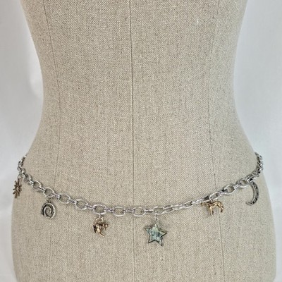 Free People Sing To Me Belly Chain Silver Tone Charm Belt 28''+6'' Extension