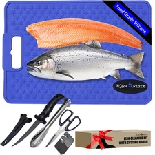 Fish Fillet Mat Kit 5PCS, Nonslip Fish Cleaning Mat with Fillet Knife that Gr...