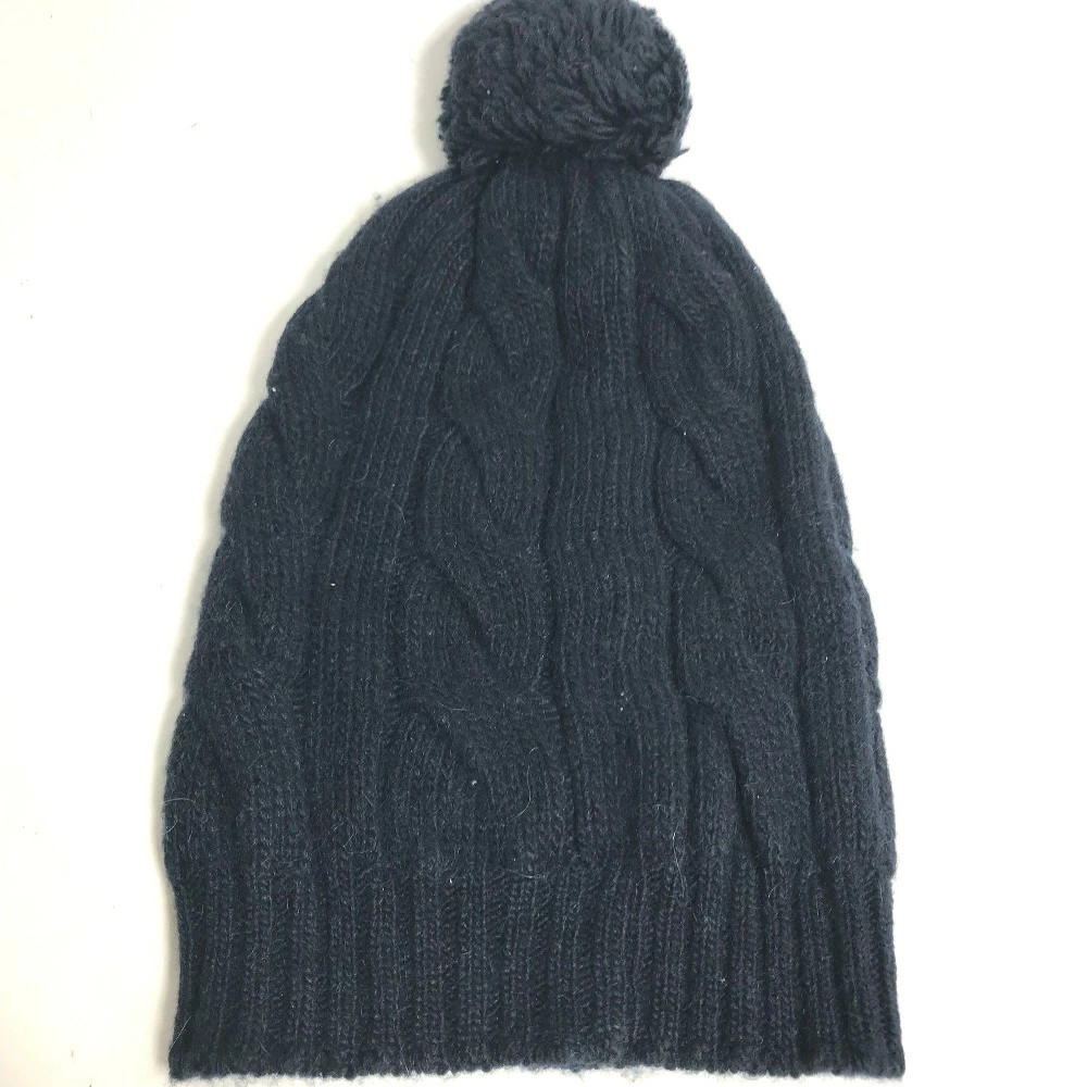 MONCLER Pom Pom Logo Beanie Hat Knit Cap Knit Cap Wool/Acetate Women's Navy thumbnail 5