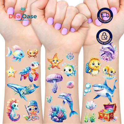 Glitzer Tattoo Set Kinder 12 Blätter Temporäre Meerestiere Fake Tattoos Geschenk