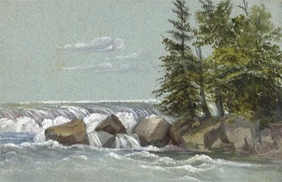 Niagarafälle Stromschnellen - antikes Aquarell Gemälde - 19. Jahrhundert - Bild 1 von 3
