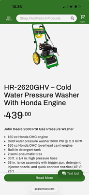 #ad John Deere HR 2620GHV Gas Cold Water Pressure Washer 2600 PSI 2.3 GPM $350.00