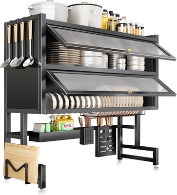 MANNY HOME 4-Tier Dish Drying Rack with Cover   Above Sink Kitchen Storage Rack,