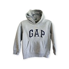 Gap Kids Logo Long Sleeve Hoodie Sweatshirt Size S Gray Blue Front Pocket