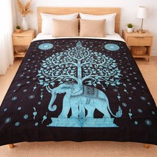 Tagesdecke Baumwolle 210x240 Bettüberwurf Wandbehang CHANDRA  Türkis Schwarz