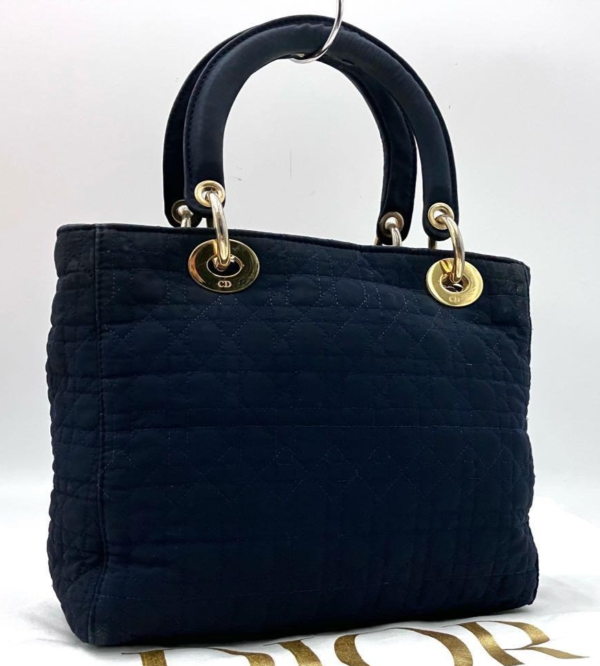 Christian Dior Lady Dior Cannage Hand Bag Logo Tote Nylon Black | eBay