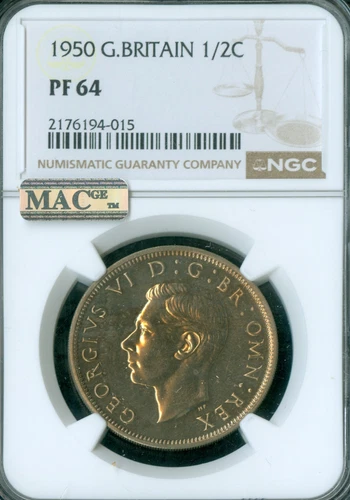 1950 GREAT BRITAIN HALF CROWN NGC PF64 MAC SPOTLESS .