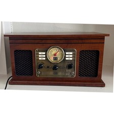 Victrola 6-in-1 Record CD Cassette Radio Multimedia Center Light Brown VTA-200B