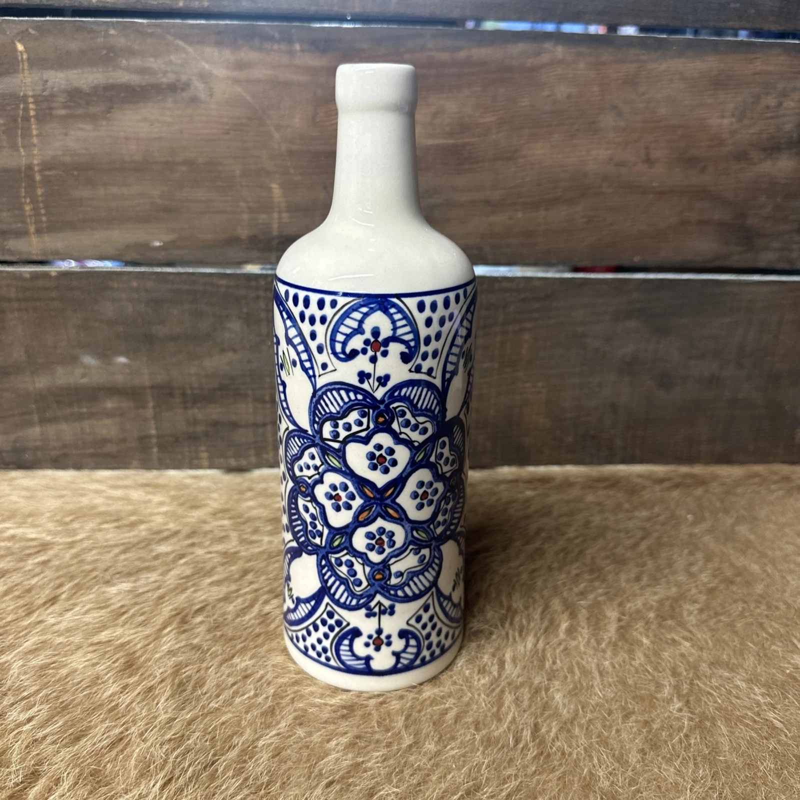 Tunis 22oz Blue/White Ceramic Oil & Vinegar Bottle - NO POUR SPOUT