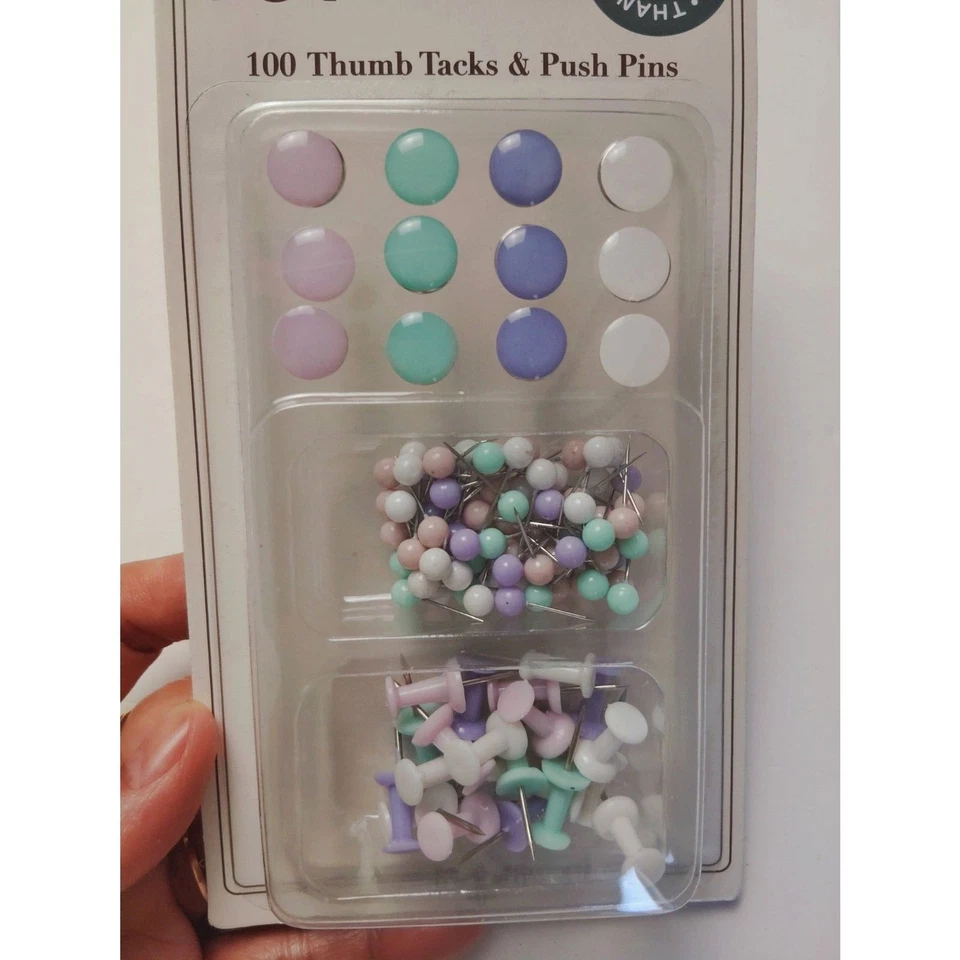 NEW JOT Pastel 100 Thumb Tacks & Pushpins for Cork Board Office &School Supplies - Image 2 of 4