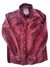 Levi Strauss Vintage Pearl Snap Button Shirt Men's Small - Red Plaid Long Sleeve