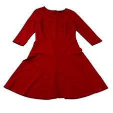 Ann Taylor A-Line Dress Women’s 6 Red 3/4 Sleeve Zip-Up Knee Length Stretch